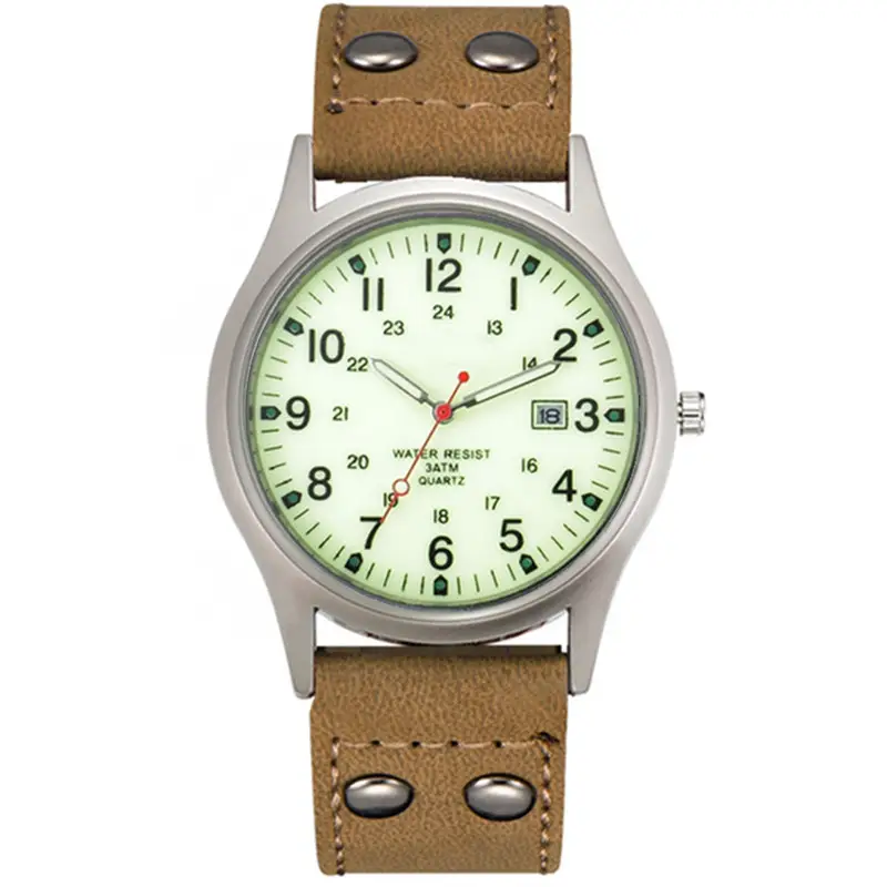 Men's Military Style Quartz Watch Brown Leather Belt - Image 15
