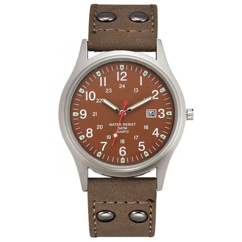 Men's Military Style Quartz Watch Brown Leather Belt - Image 3