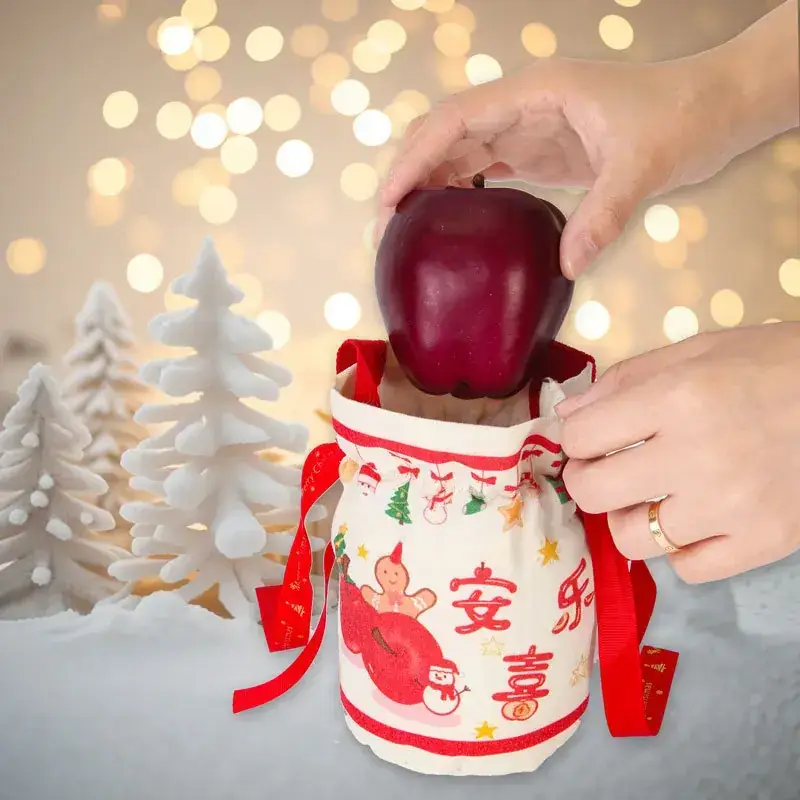 Red Christmas Gift Bag for Kids with Apple Design - Image 31