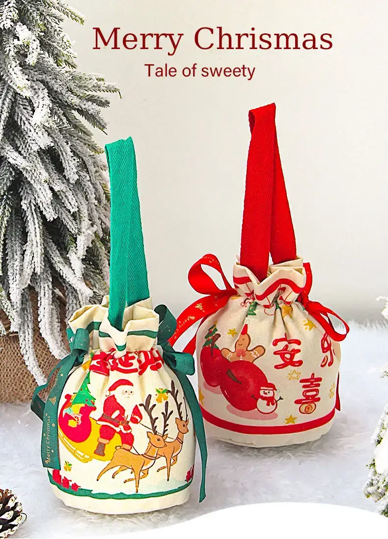 Red Christmas Gift Bag for Kids with Apple Design — feature 1