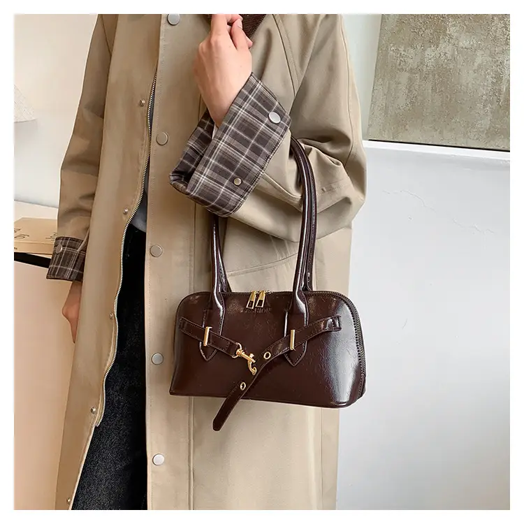 Women's Brown Leather Shoulder Bag with Gold Hardware — feature 10