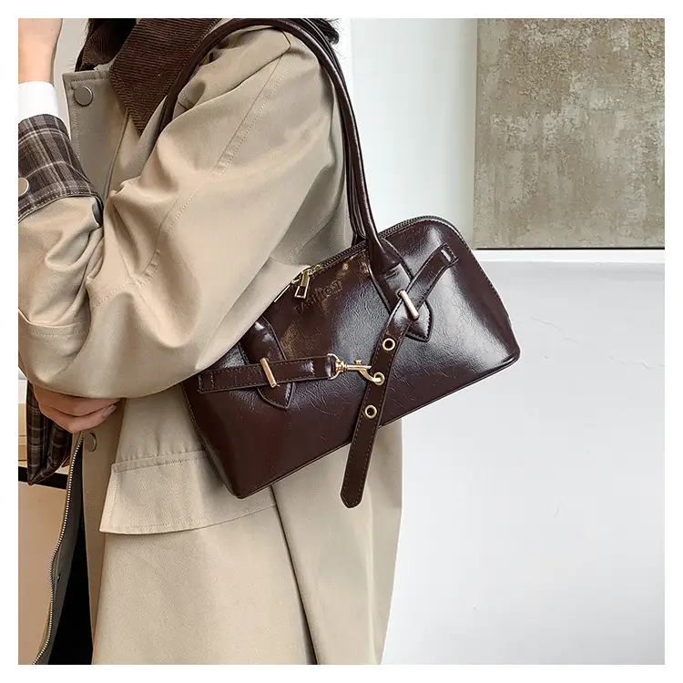 Women's Brown Leather Shoulder Bag with Gold Hardware — feature 11