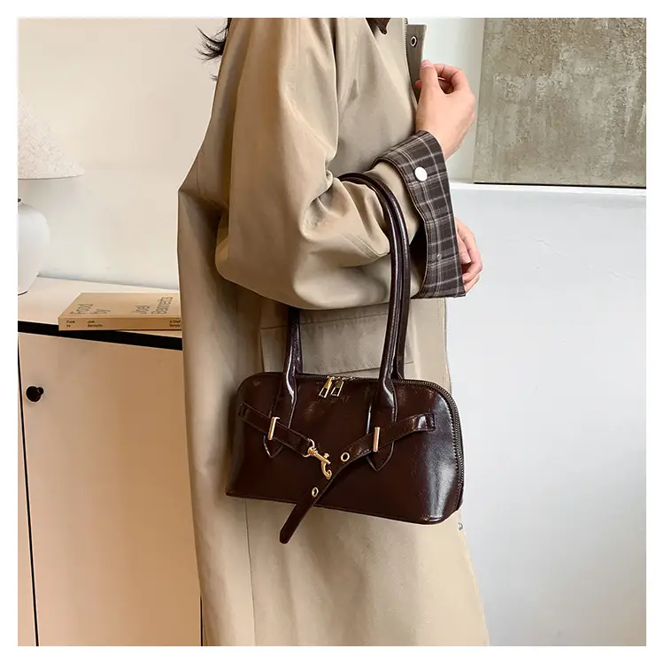 Women's Brown Leather Shoulder Bag with Gold Hardware — feature 12