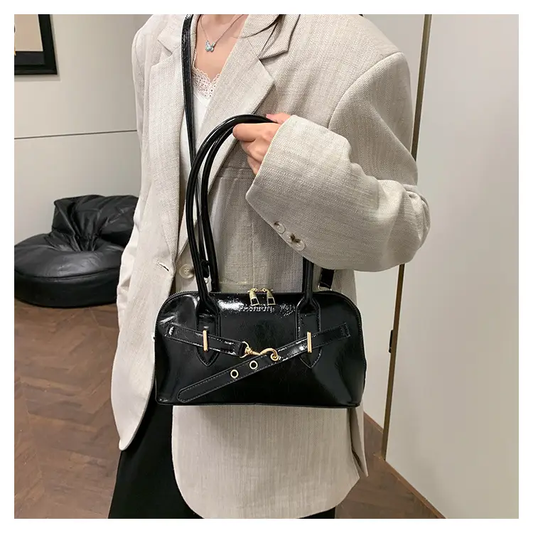 Women's Brown Leather Shoulder Bag with Gold Hardware — feature 14