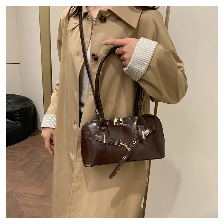 Women's Brown Leather Shoulder Bag with Gold Hardware — feature 17