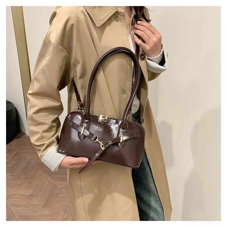 Women's Brown Leather Shoulder Bag with Gold Hardware — feature 18