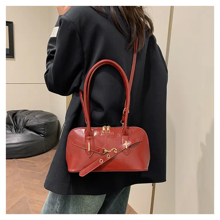 Women's Brown Leather Shoulder Bag with Gold Hardware — feature 19