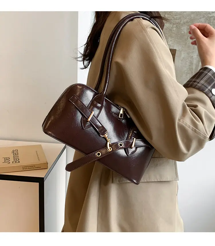 Women's Brown Leather Shoulder Bag with Gold Hardware — feature 2