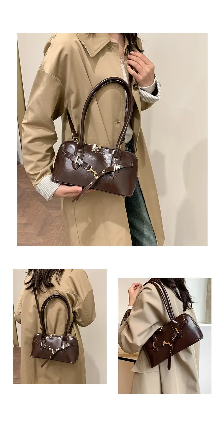 Women's Brown Leather Shoulder Bag with Gold Hardware — feature 21
