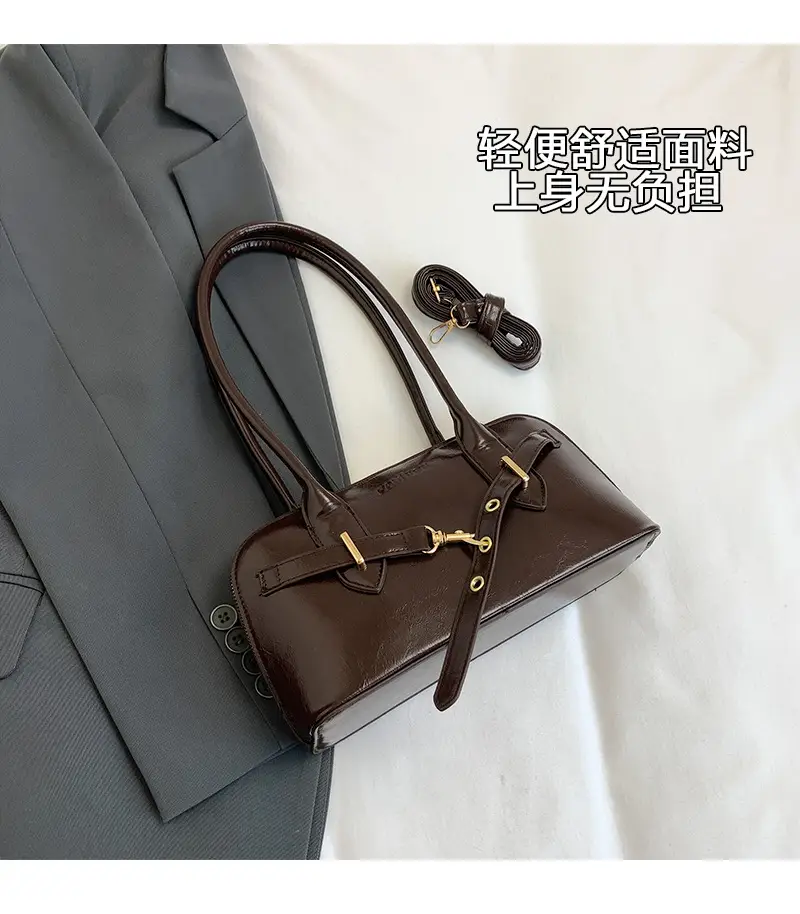Women's Brown Leather Shoulder Bag with Gold Hardware — feature 5