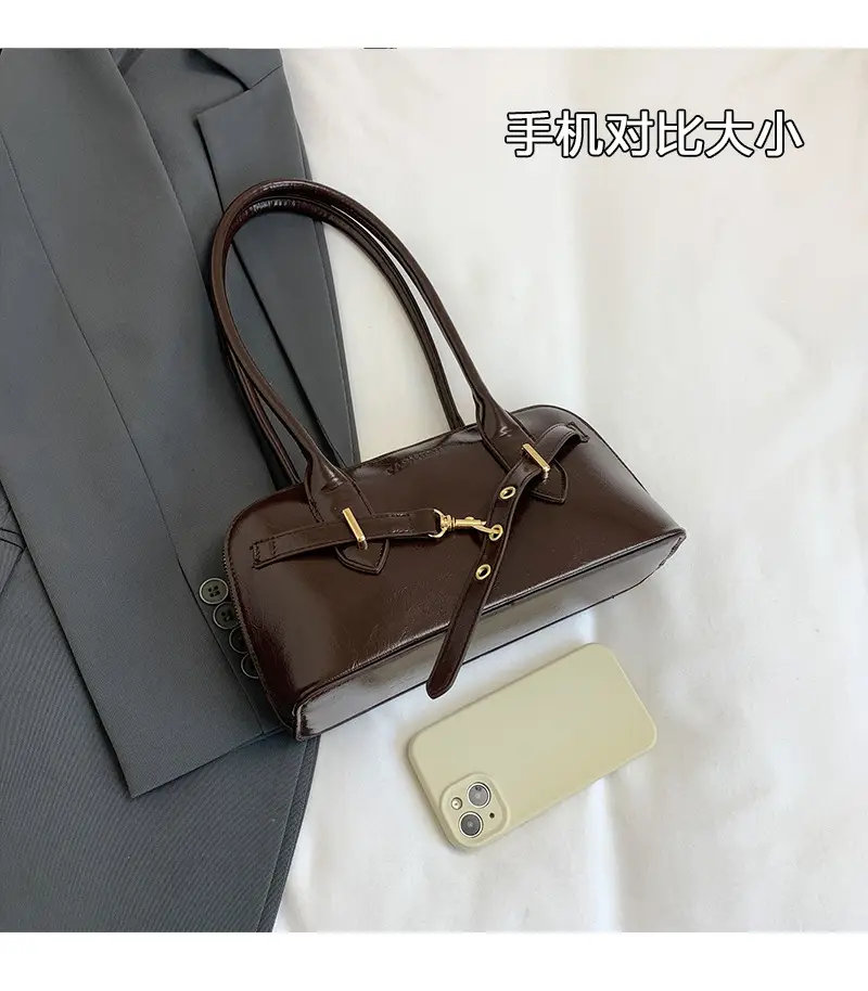 Women's Brown Leather Shoulder Bag with Gold Hardware — feature 6