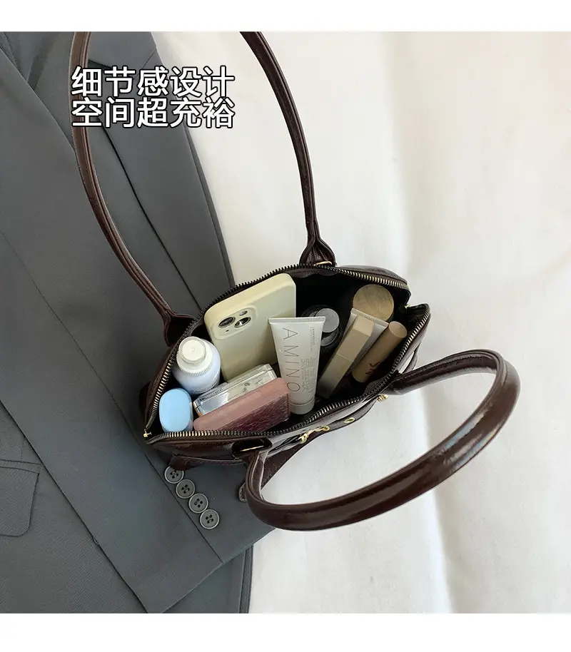 Women's Brown Leather Shoulder Bag with Gold Hardware — feature 7