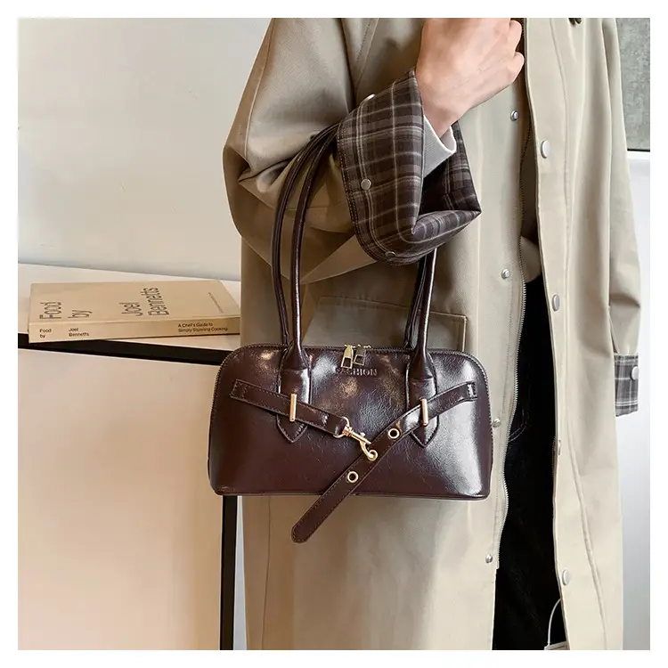 Women's Brown Leather Shoulder Bag with Gold Hardware — feature 9