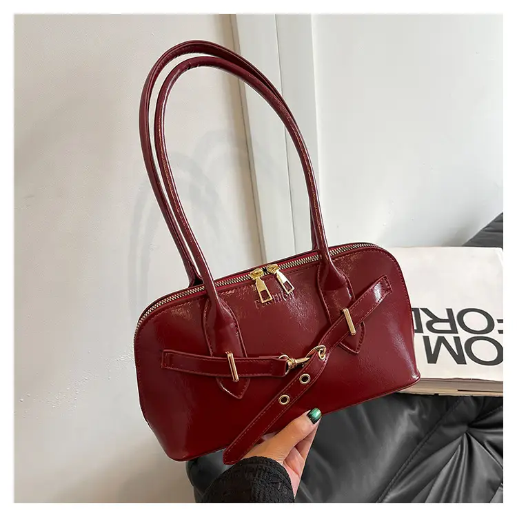 Women's Brown Leather Shoulder Bag with Gold Hardware - Image 2