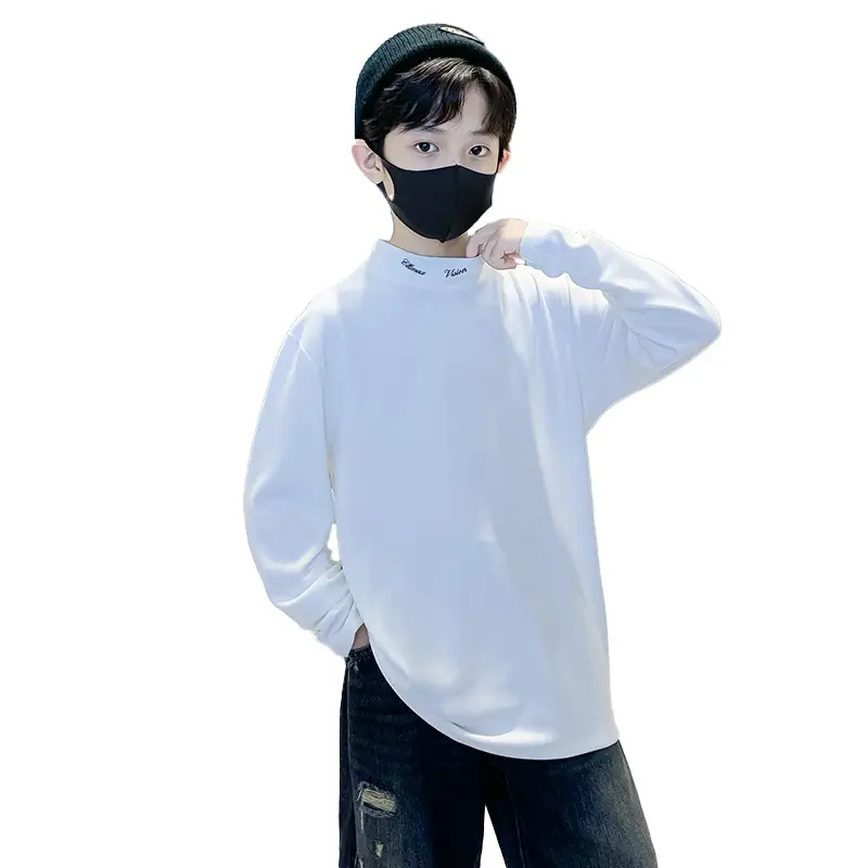 Children's Black Velvet T-Shirt Half High Collar Warm Winter Top
