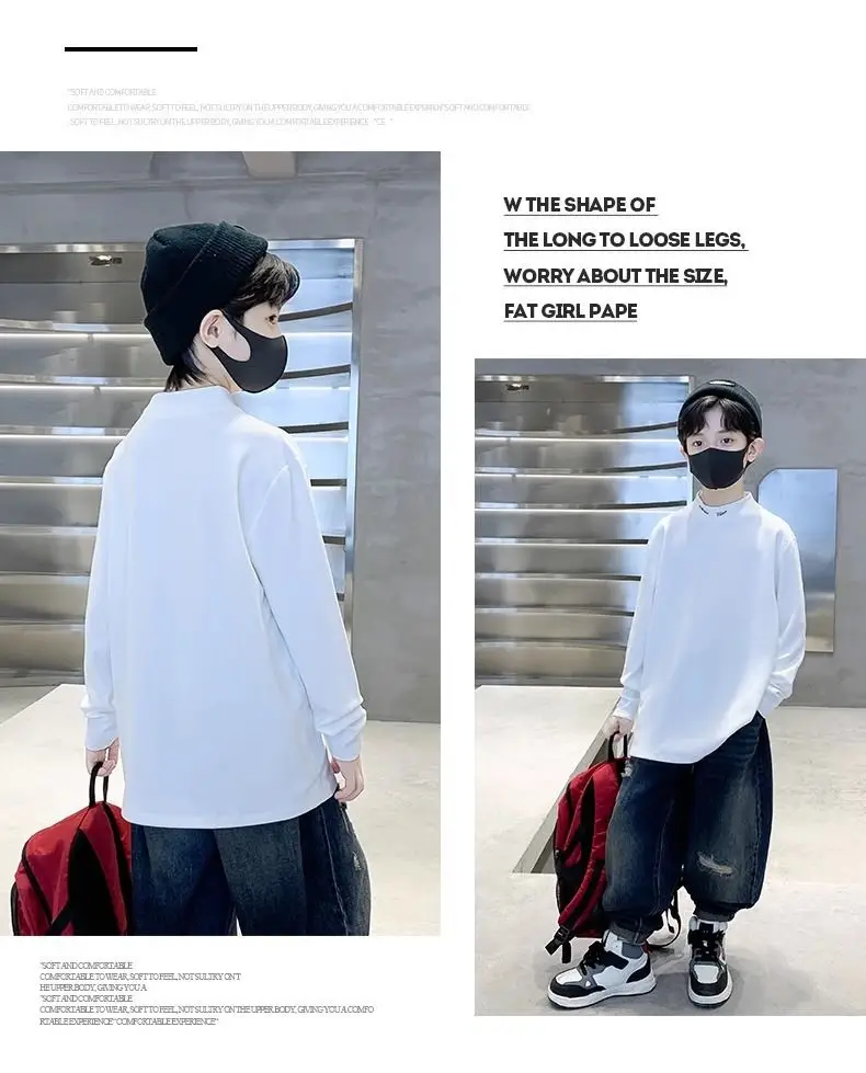 Children's Black Velvet T-Shirt Half High Collar Warm Winter Top — feature 12