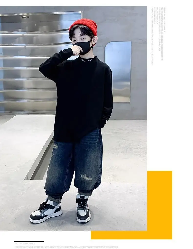 Children's Black Velvet T-Shirt Half High Collar Warm Winter Top — feature 16