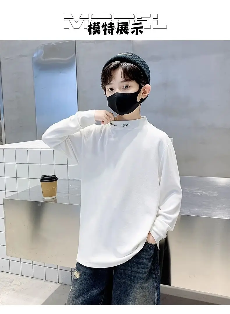 Children's Black Velvet T-Shirt Half High Collar Warm Winter Top — feature 9