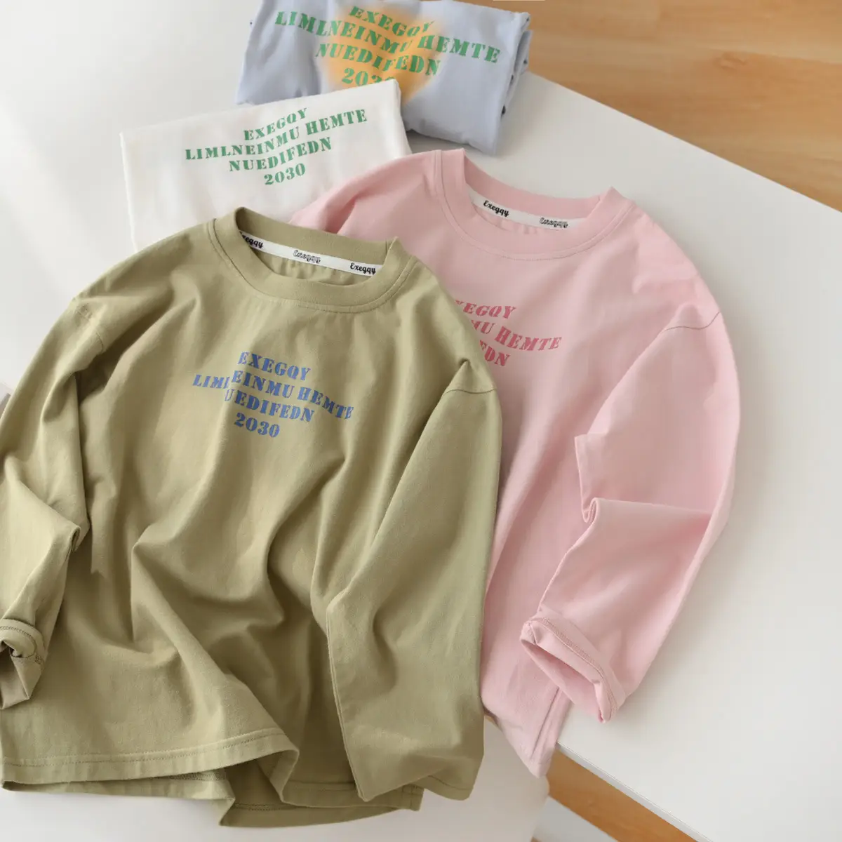 Kids Long Sleeve Cotton T-Shirt Olive Green Medium to XL - Image 7