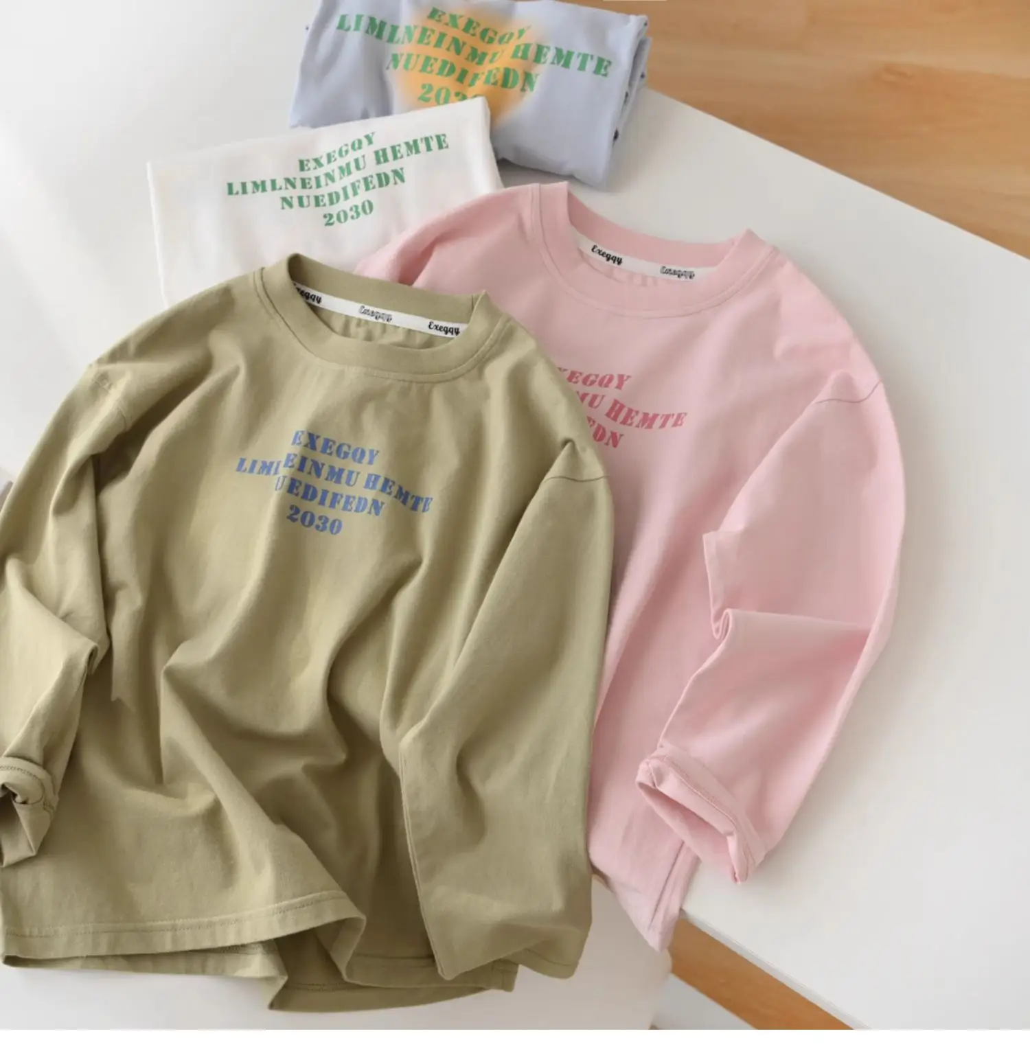 Kids Long Sleeve Cotton T-Shirt Olive Green Medium to XL — feature 2