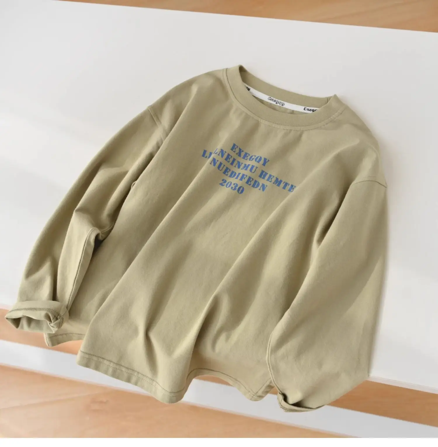 Kids Long Sleeve Cotton T-Shirt Olive Green Medium to XL — feature 21