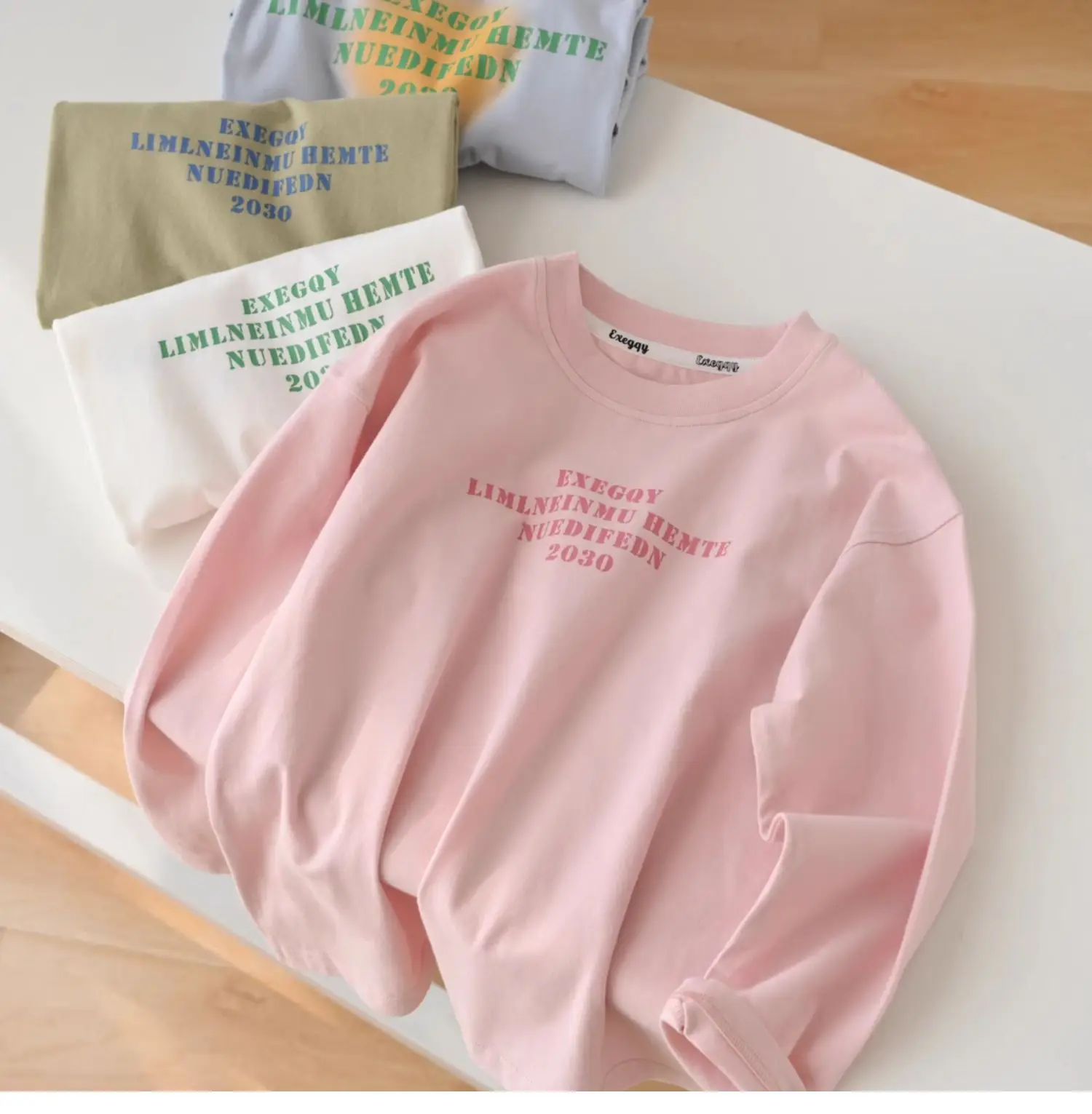 Kids Long Sleeve Cotton T-Shirt Olive Green Medium to XL — feature 3