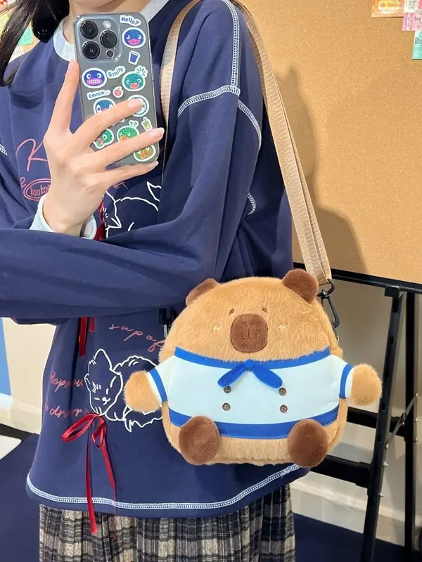 Cute Plush Shoulder Bag with Capybara Design - Image 3