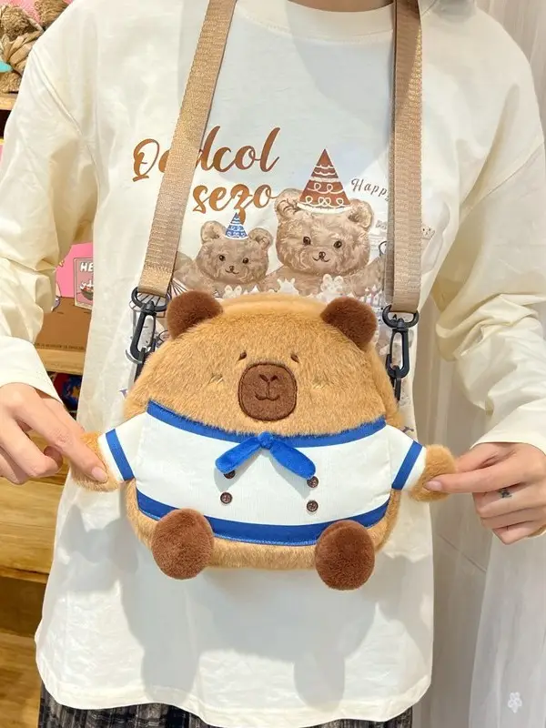 Cute Plush Shoulder Bag with Capybara Design - Image 5