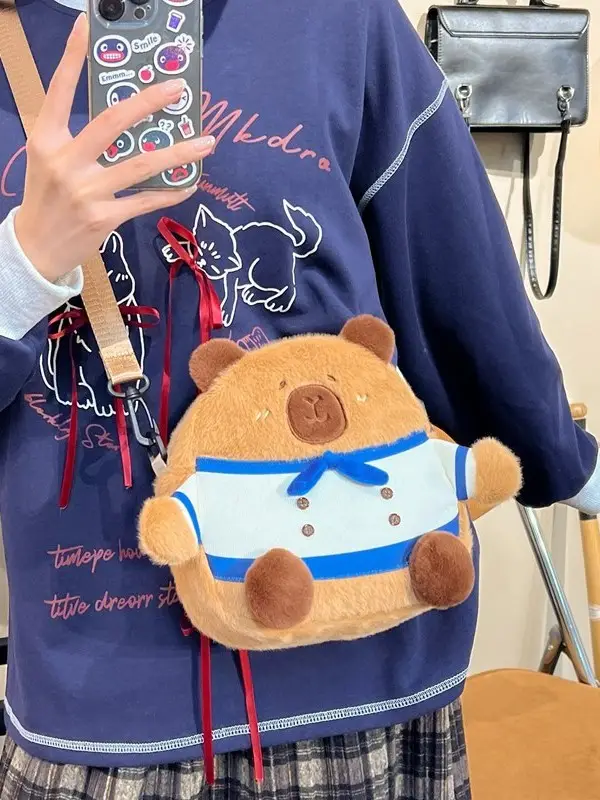 Cute Plush Shoulder Bag with Capybara Design - Image 6
