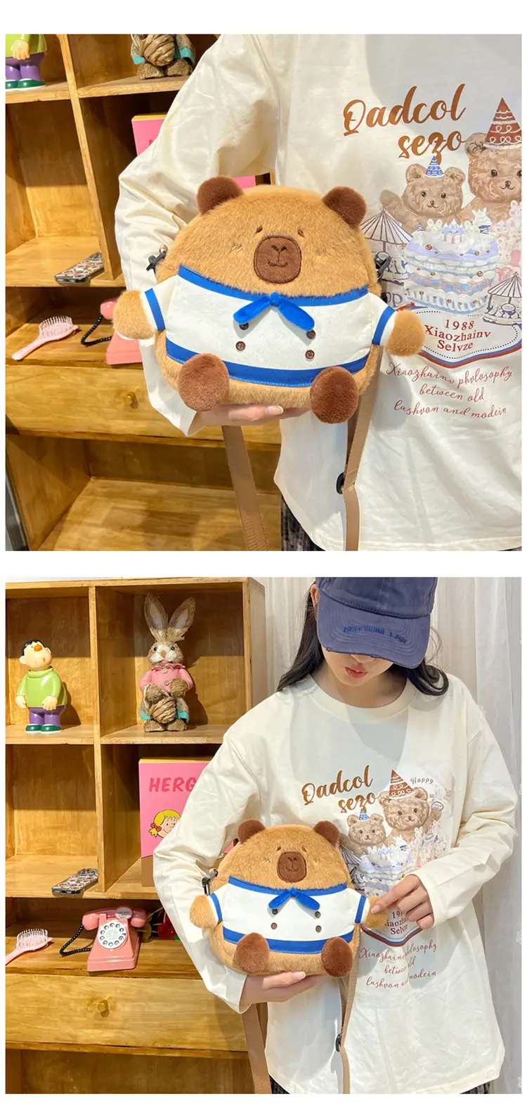 Cute Plush Shoulder Bag with Capybara Design — feature 17