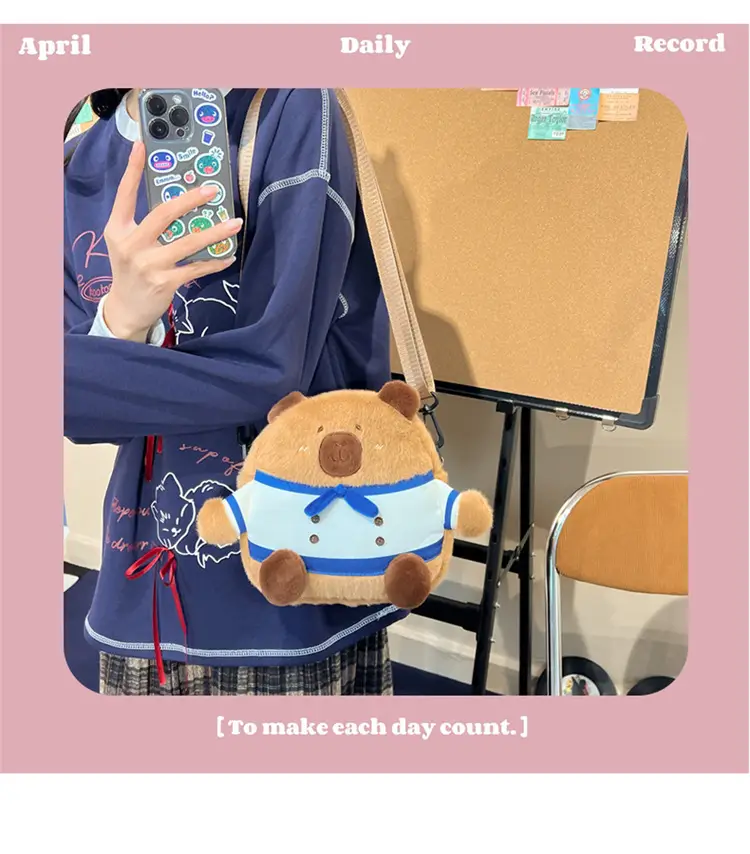 Cute Plush Shoulder Bag with Capybara Design — feature 2