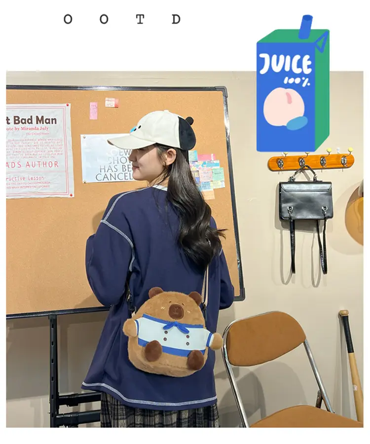 Cute Plush Shoulder Bag with Capybara Design — feature 3