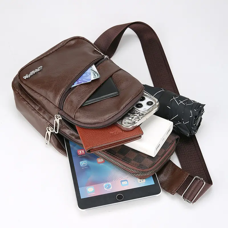 Men's Waterproof Korean Style Shoulder Bag Brown - Image 10
