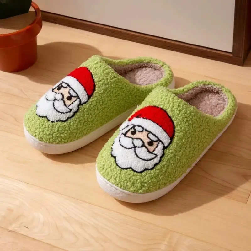 New cross-border Christmas tree foreign trade cotton slippers lovers autumn and winter home indoor soft bottom warm fleece-lined parent-child slippers