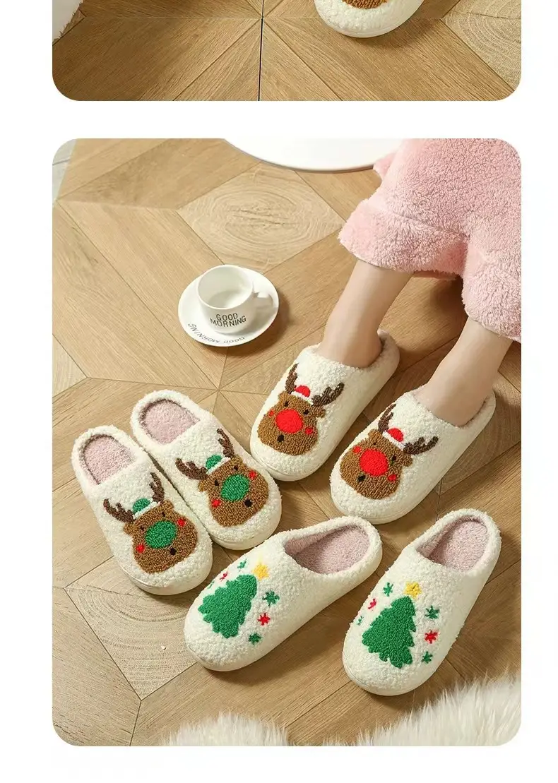 New cross-border Christmas tree foreign trade cotton slippers lovers autumn and winter home indoor soft bottom warm fleece-lined parent-child slippers — feature 11