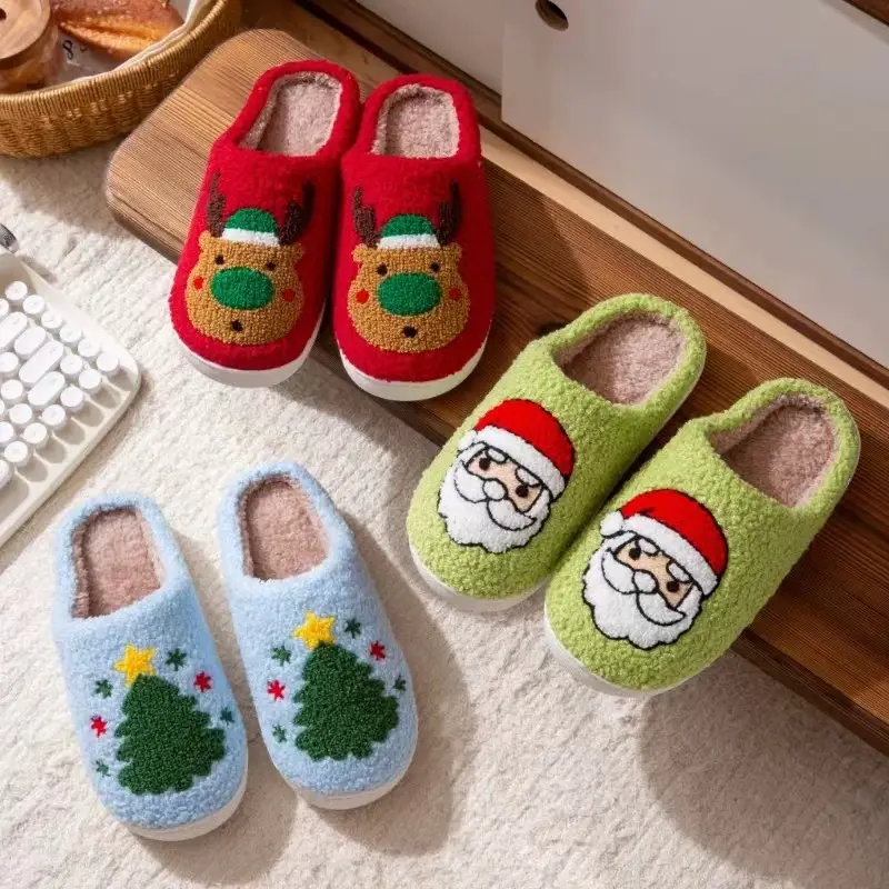New cross-border Christmas tree foreign trade cotton slippers lovers autumn and winter home indoor soft bottom warm fleece-lined parent-child slippers — feature 12