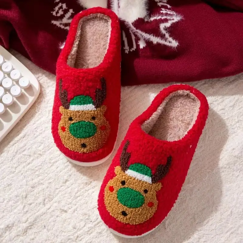 New cross-border Christmas tree foreign trade cotton slippers lovers autumn and winter home indoor soft bottom warm fleece-lined parent-child slippers — feature 17