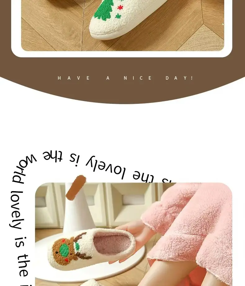 New cross-border Christmas tree foreign trade cotton slippers lovers autumn and winter home indoor soft bottom warm fleece-lined parent-child slippers — feature 2