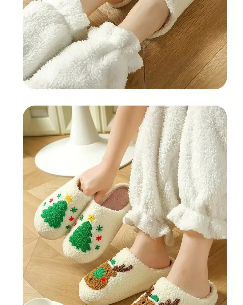 New cross-border Christmas tree foreign trade cotton slippers lovers autumn and winter home indoor soft bottom warm fleece-lined parent-child slippers — feature 9