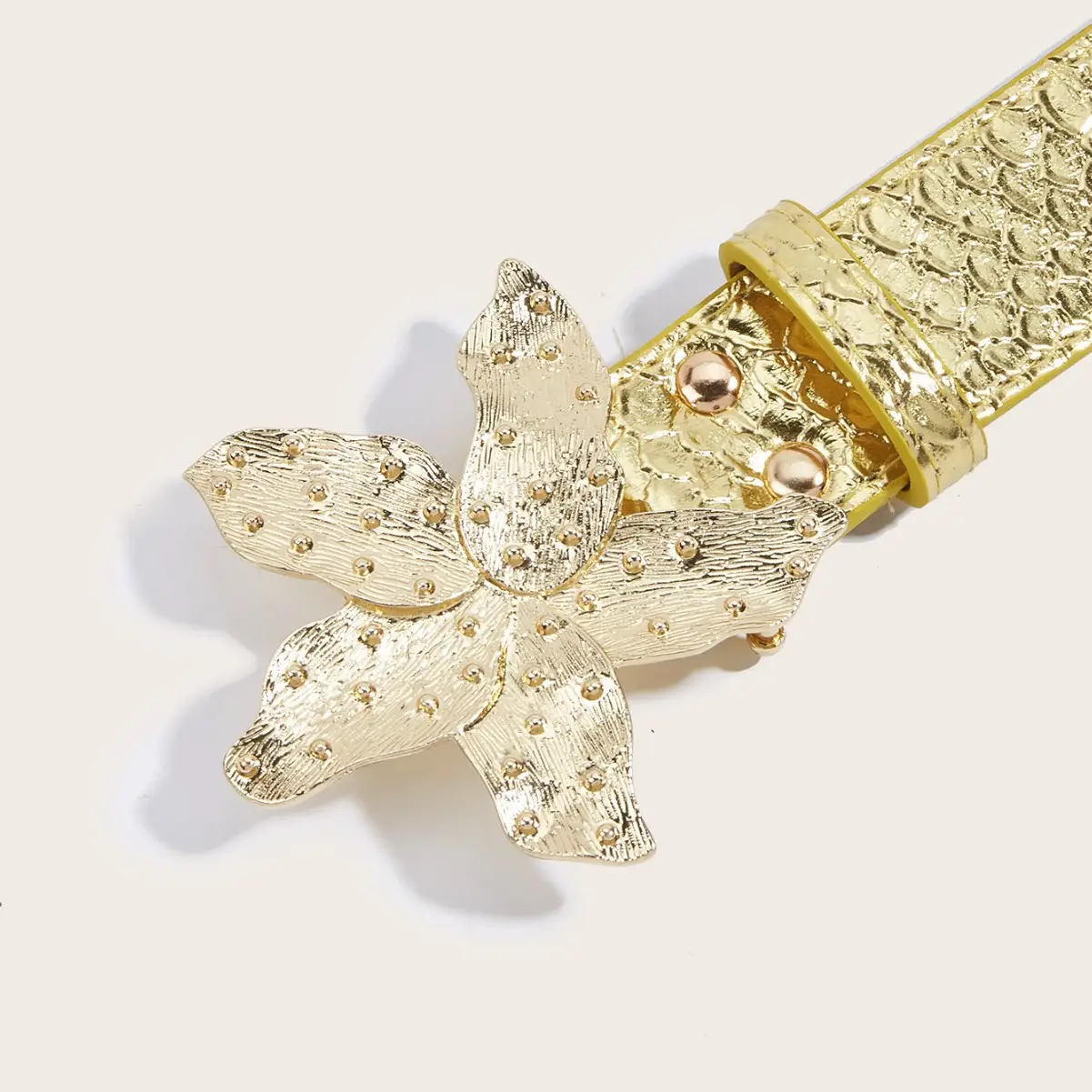 Women's Gold Butterfly Decorative Belt with Smooth Buckle