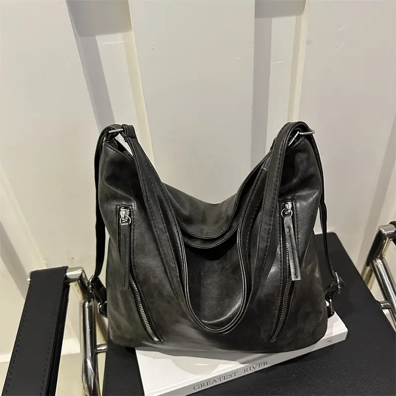 Black Leather Shoulder Crossbody Bag for Women - Image 2