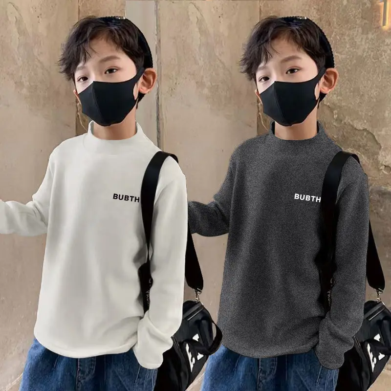 Children's Fleece Lined Brown T-Shirt Semi High Collar - Image 21