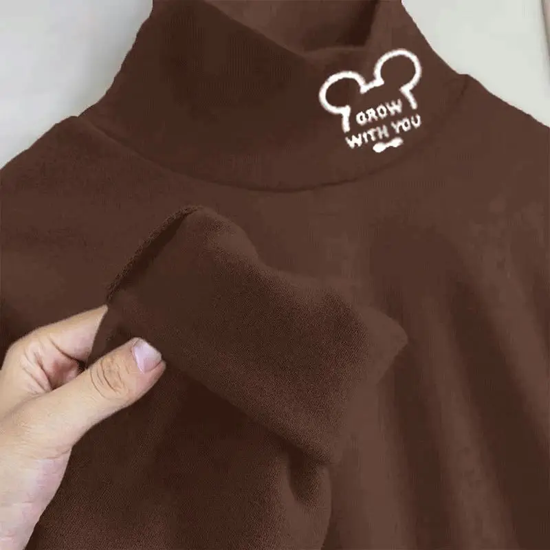 Children's Fleece Lined Brown T-Shirt Semi High Collar - Image 10