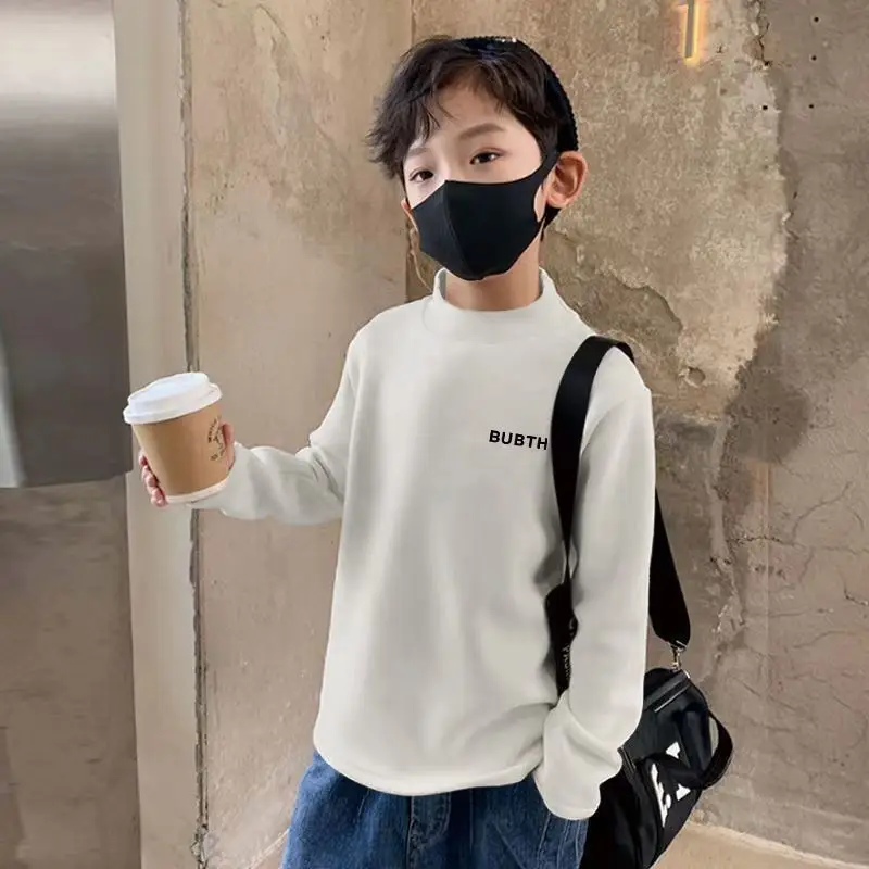 Children's Fleece Lined Brown T-Shirt Semi High Collar - Image 2