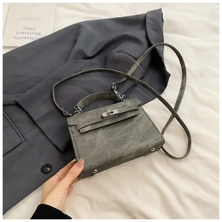 Women's Vintage Frosted Shoulder Messenger Bag Grey - Image 2