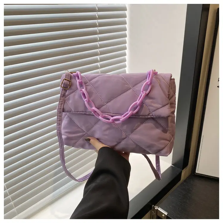 Women's Purple Quilted Crossbody Bag with Pink Chain — feature 16