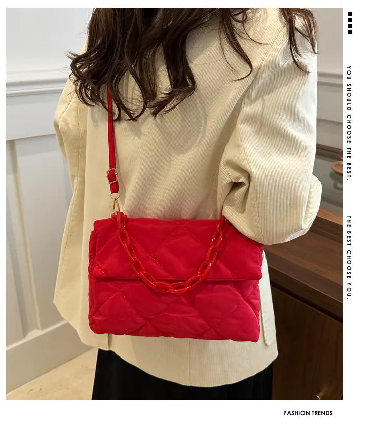 Women's Purple Quilted Crossbody Bag with Pink Chain — feature 2