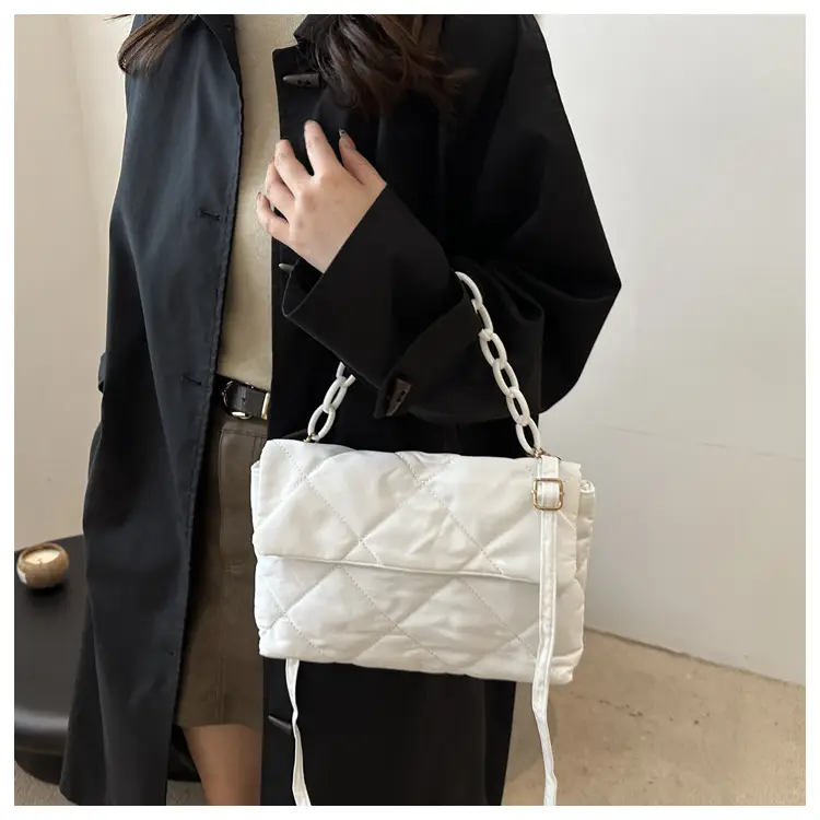 Women's Purple Quilted Crossbody Bag with Pink Chain — feature 25