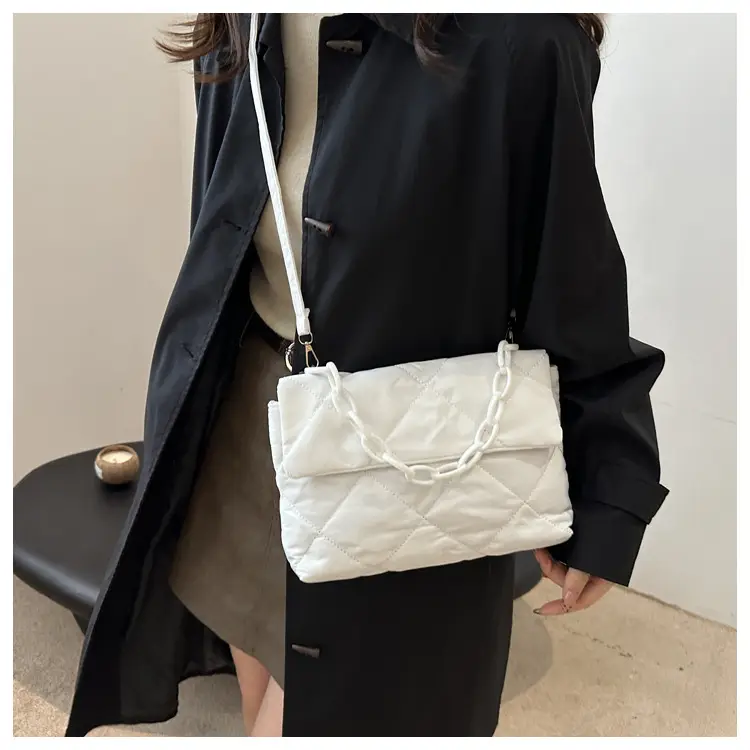 Women's Purple Quilted Crossbody Bag with Pink Chain — feature 27