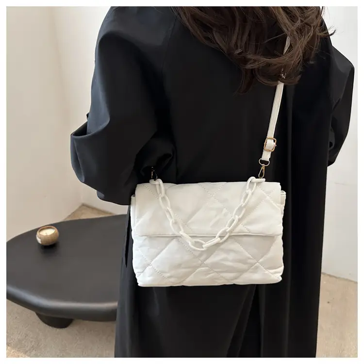 Women's Purple Quilted Crossbody Bag with Pink Chain — feature 28